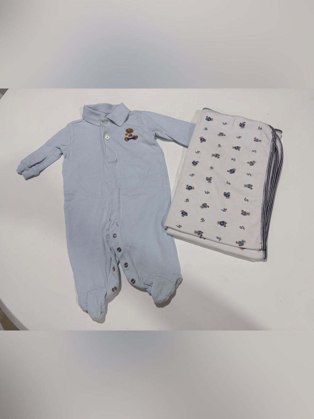 Ralph Lauren Baby Blue Polo Sweater with Polo Bear Embroidery